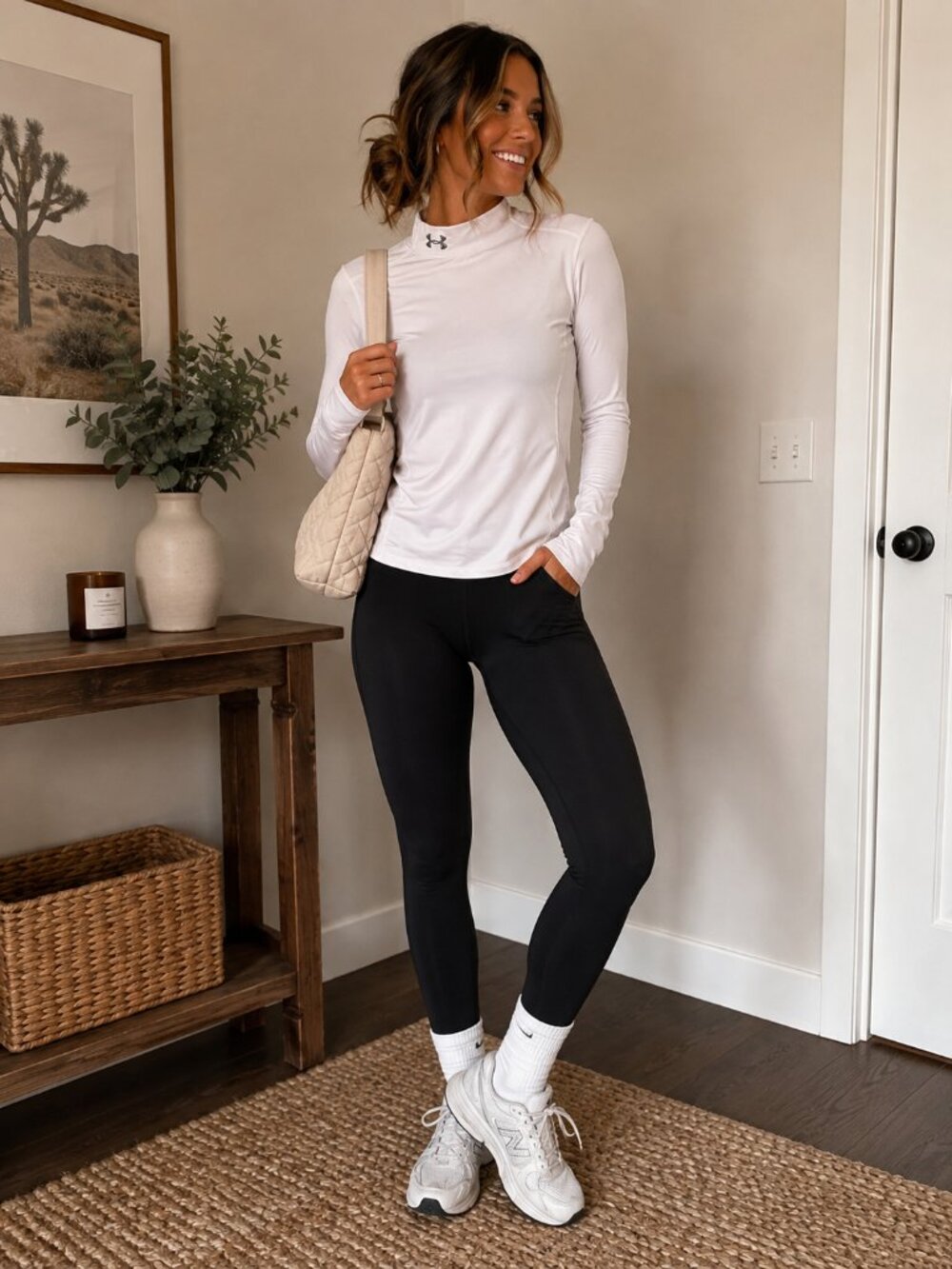 Under Armour ColdGear Mock Neck Fitted White Base Layer Top M